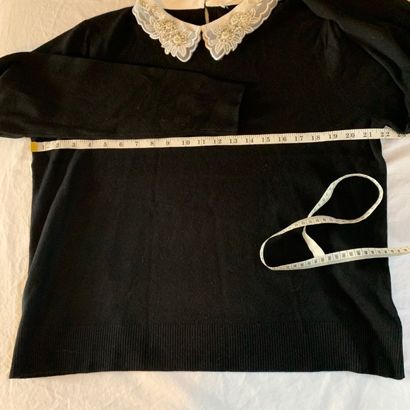Siani Milano Black Knit Top White Embellished Lace Collar XL NWT - Picture 8 of 9